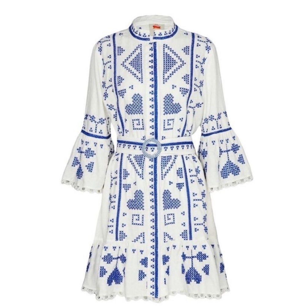 NWT Farm Rio Blue & Whitee heart cross stitch dress Sz XL